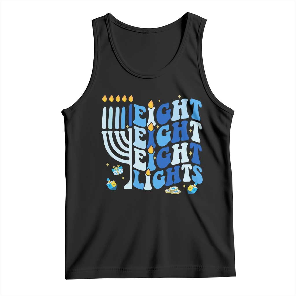 Happy Hanukkah Tank Top Retro Groovy Eight Nights and Eight Lights TS10 Black Print Your Wear