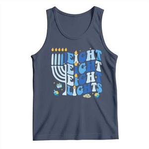 Happy Hanukkah Tank Top Retro Groovy Eight Nights and Eight Lights TS10 Navy Print Your Wear