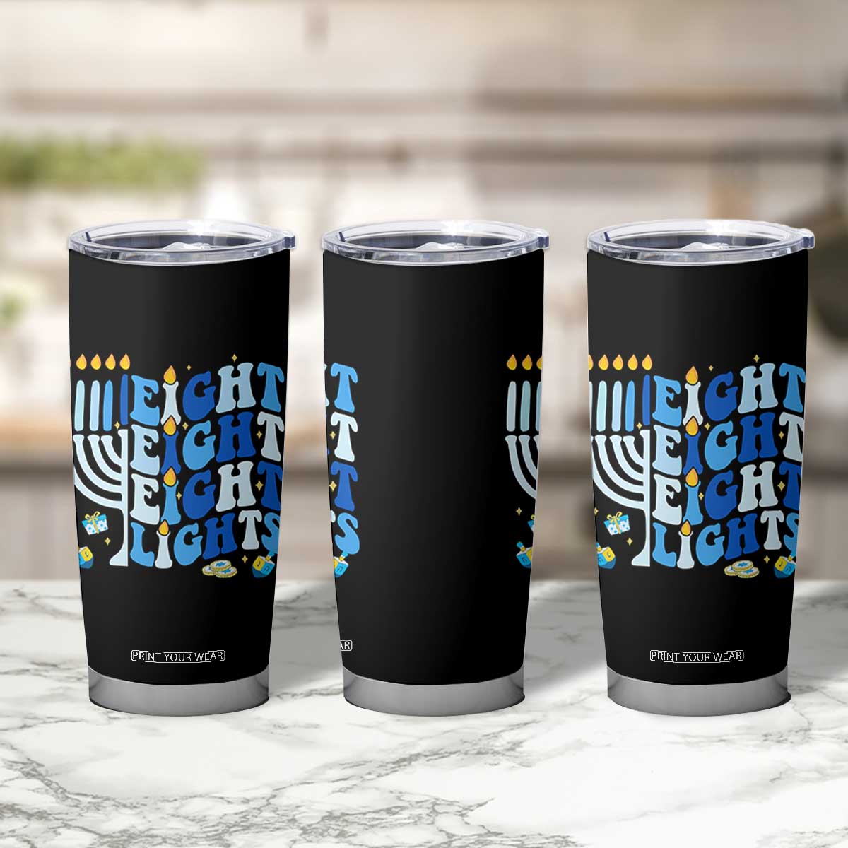 Happy Hanukkah Tumbler Cup Retro Groovy Eight Nights and Eight Lights TS10 Print Your Wear
