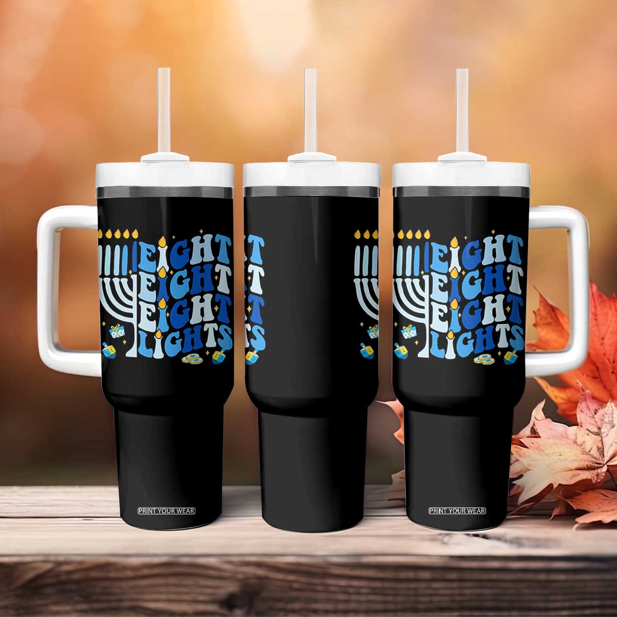 Happy Hanukkah Tumbler With Handle Retro Groovy Eight Nights and Eight Lights TS10 Print Your Wear