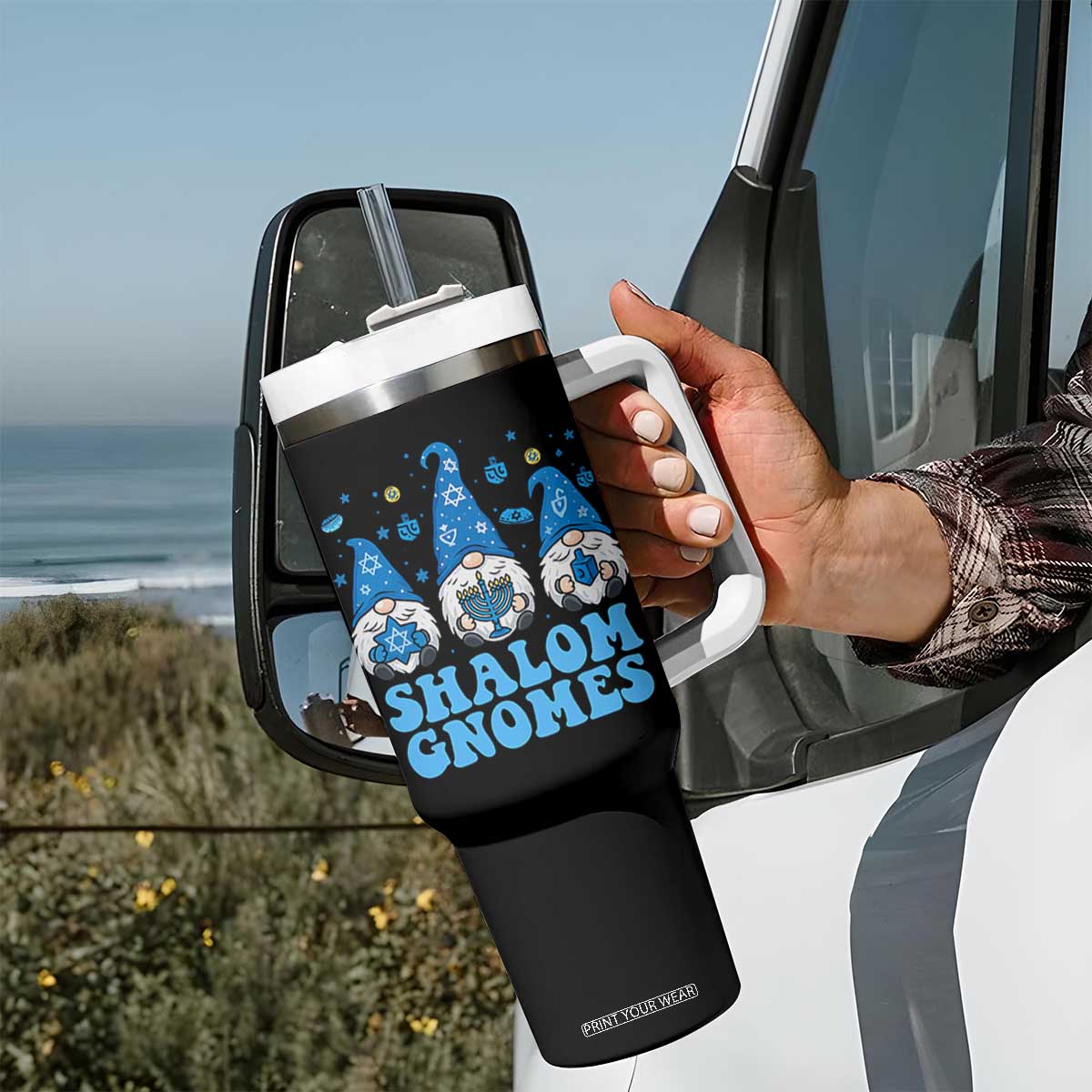 Happy Hanukkah Tumbler With Handle Retro Groovy Eight Nights Lights TS10 Print Your Wear