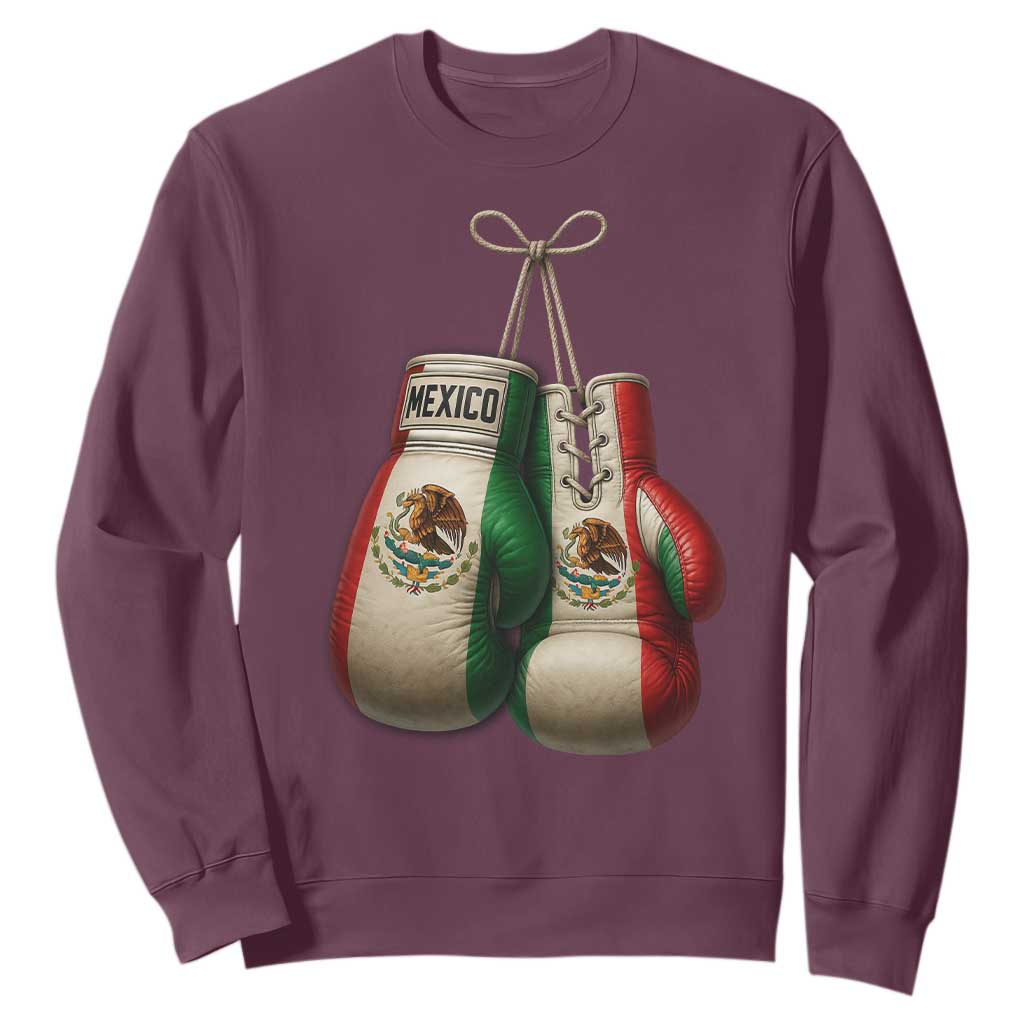 Mexican Boxing Gloves Sweatshirt Retro Vintage Mexico Flag Boxer TS10 Maroon Print Your Wear