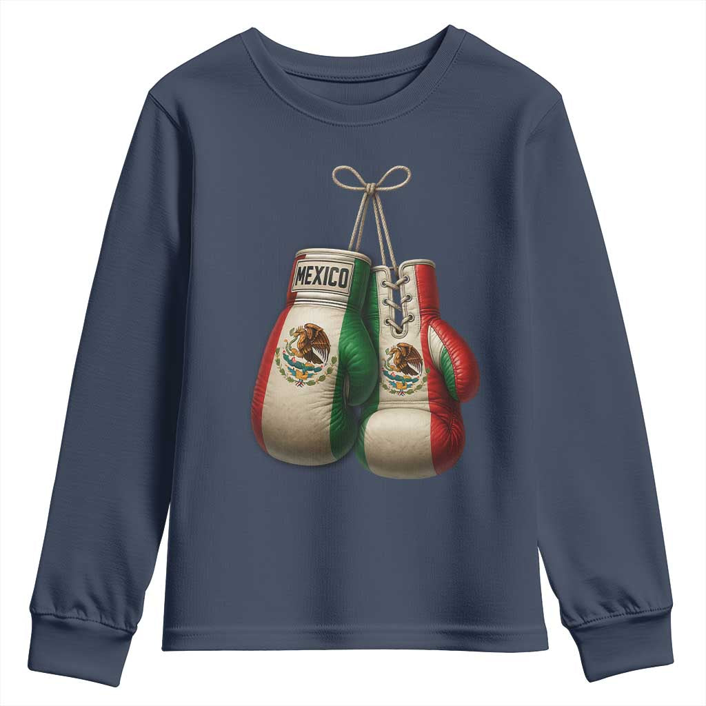 Mexican Boxing Gloves Youth Sweatshirt Retro Vintage Mexico Flag Boxer TS10 Navy Print Your Wear