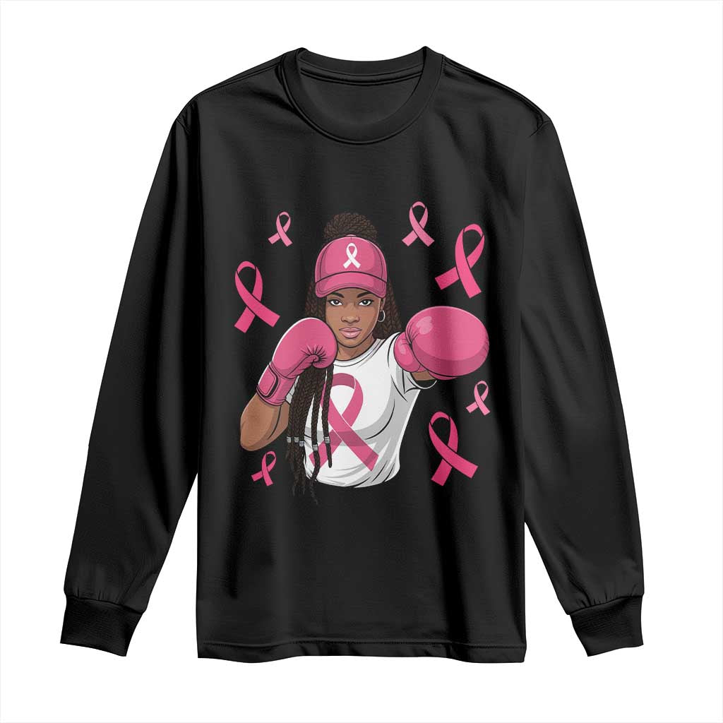 Black Women Fight Breast Cancer Awareness Long Sleeve Shirt Pink Ribbon African American TS10 Black Print Your Wear