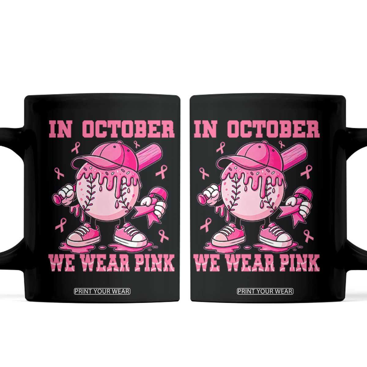 Baseball Breast Cancer Coffee Mug In October We Wear Pink Baseball Drip TS10 Black Print Your Wear