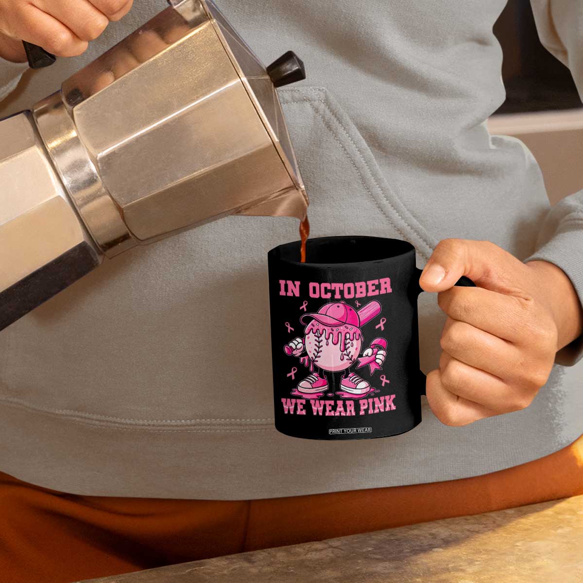 Baseball Breast Cancer Coffee Mug In October We Wear Pink Baseball Drip TS10 Print Your Wear