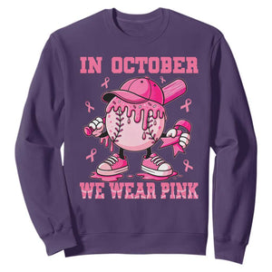 Baseball Breast Cancer Sweatshirt In October We Wear Pink Baseball Drip TS10 Purple Print Your Wear