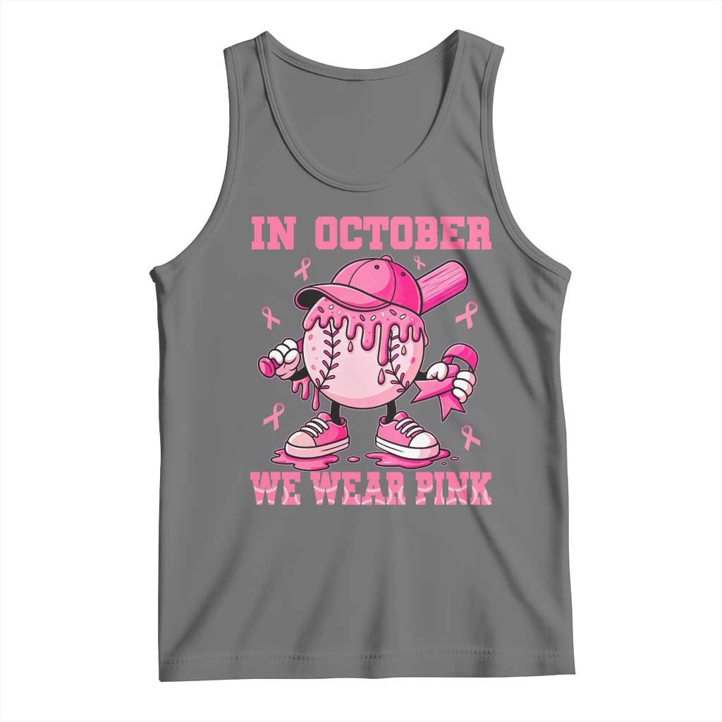 Baseball Breast Cancer Tank Top In October We Wear Pink Baseball Drip TS10 Black Heather Print Your Wear