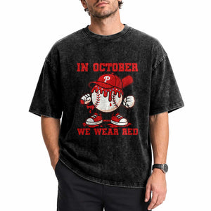 Red October Philly Washed Cotton T-Shirt Philadelphia Baseball Drip Boy TS10 Print Your Wear