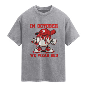 Red October Philly Washed Cotton T-Shirt Philadelphia Baseball Drip Boy TS10 Slate Gray Print Your Wear