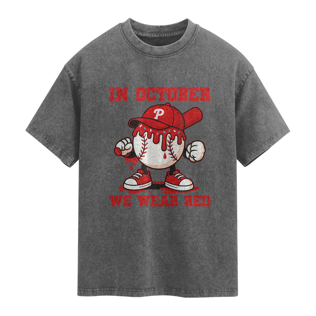 Red October Philly Washed Cotton T-Shirt Philadelphia Baseball Drip Boy TS10 Charcoal Print Your Wear
