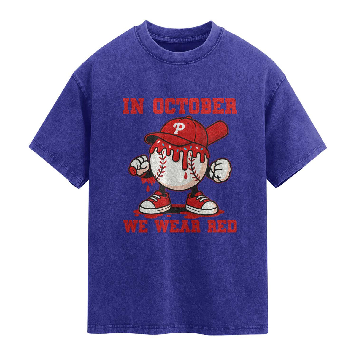Red October Philly Washed Cotton T-Shirt Philadelphia Baseball Drip Boy TS10 Indigo Blue Print Your Wear