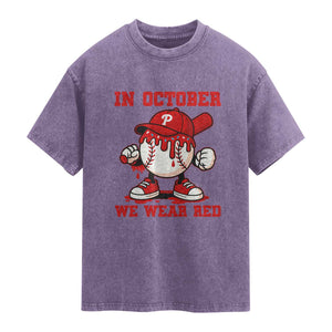Red October Philly Washed Cotton T-Shirt Philadelphia Baseball Drip Boy TS10 Purple Print Your Wear