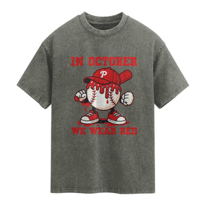 Red October Philly Washed Cotton T-Shirt Philadelphia Baseball Drip Boy TS10 Olive Green Print Your Wear