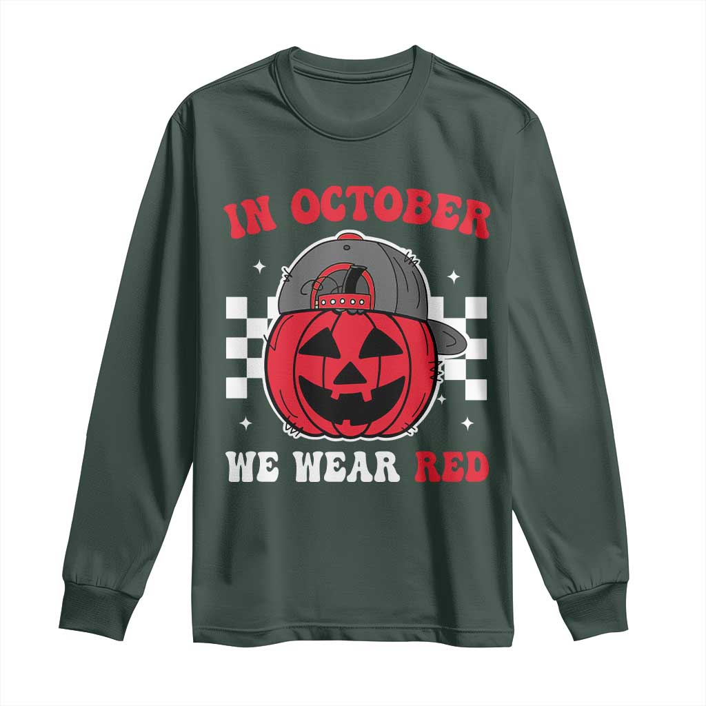 Red October Halloween Long Sleeve Shirt Vintage Philadelphia Baseball Fan Jackolantern Pumpkin TS10 Dark Forest Green Print Your Wear