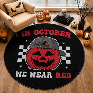 Red October Halloween Round Rug Vintage Philadelphia Baseball Fan Jackolantern Pumpkin