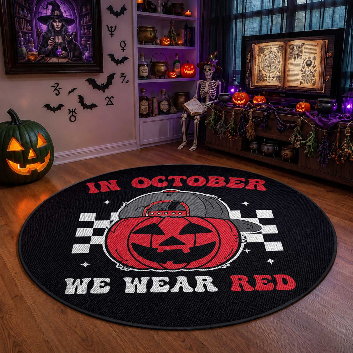Red October Halloween Round Rug Vintage Philadelphia Baseball Fan Jackolantern Pumpkin