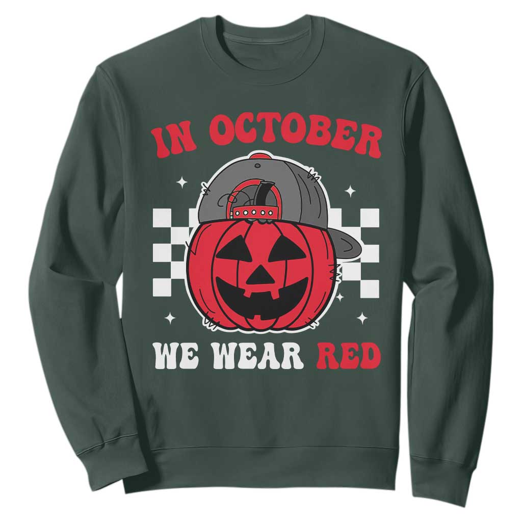 Red October Halloween Sweatshirt Vintage Philadelphia Baseball Fan Jackolantern Pumpkin TS10 Dark Forest Green Print Your Wear