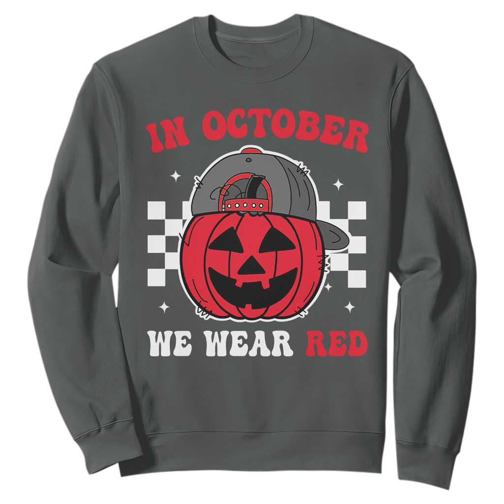 Red October Halloween Sweatshirt Vintage Philadelphia Baseball Fan Jackolantern Pumpkin TS10 Dark Heather Print Your Wear