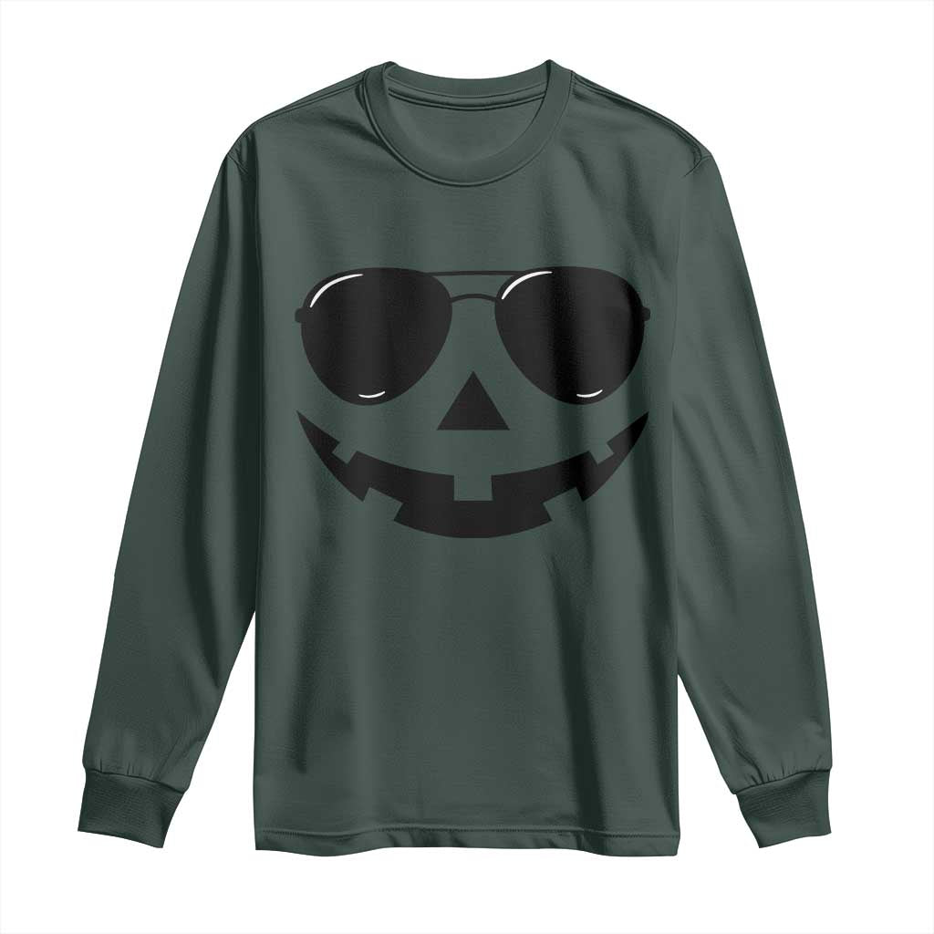 Pumpkin Face Long Sleeve Shirt Vintage Jack o Lantern Jackolantern Spooky Season Halloween TS10 Dark Forest Green Print Your Wear