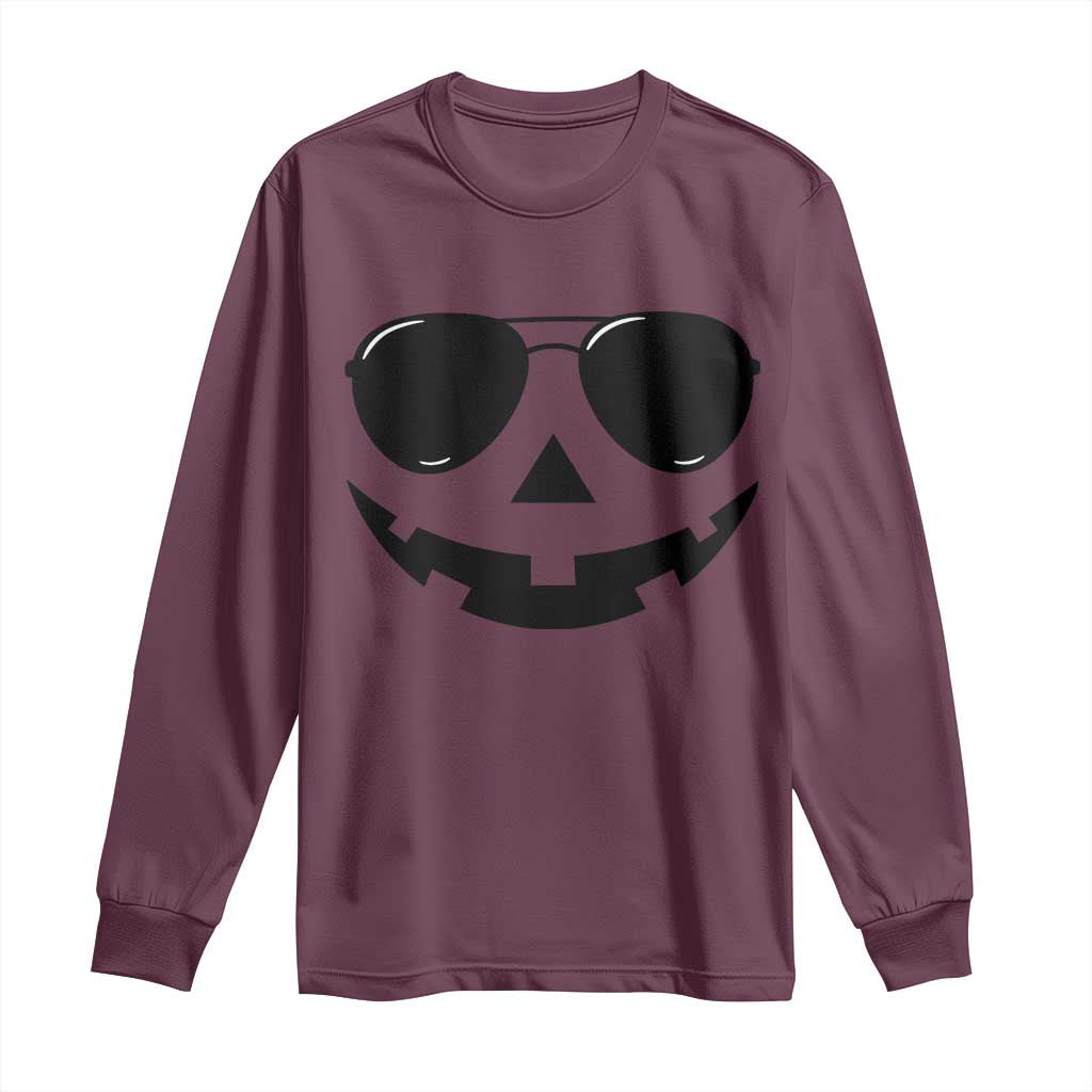 Pumpkin Face Long Sleeve Shirt Vintage Jack o Lantern Jackolantern Spooky Season Halloween TS10 Maroon Print Your Wear