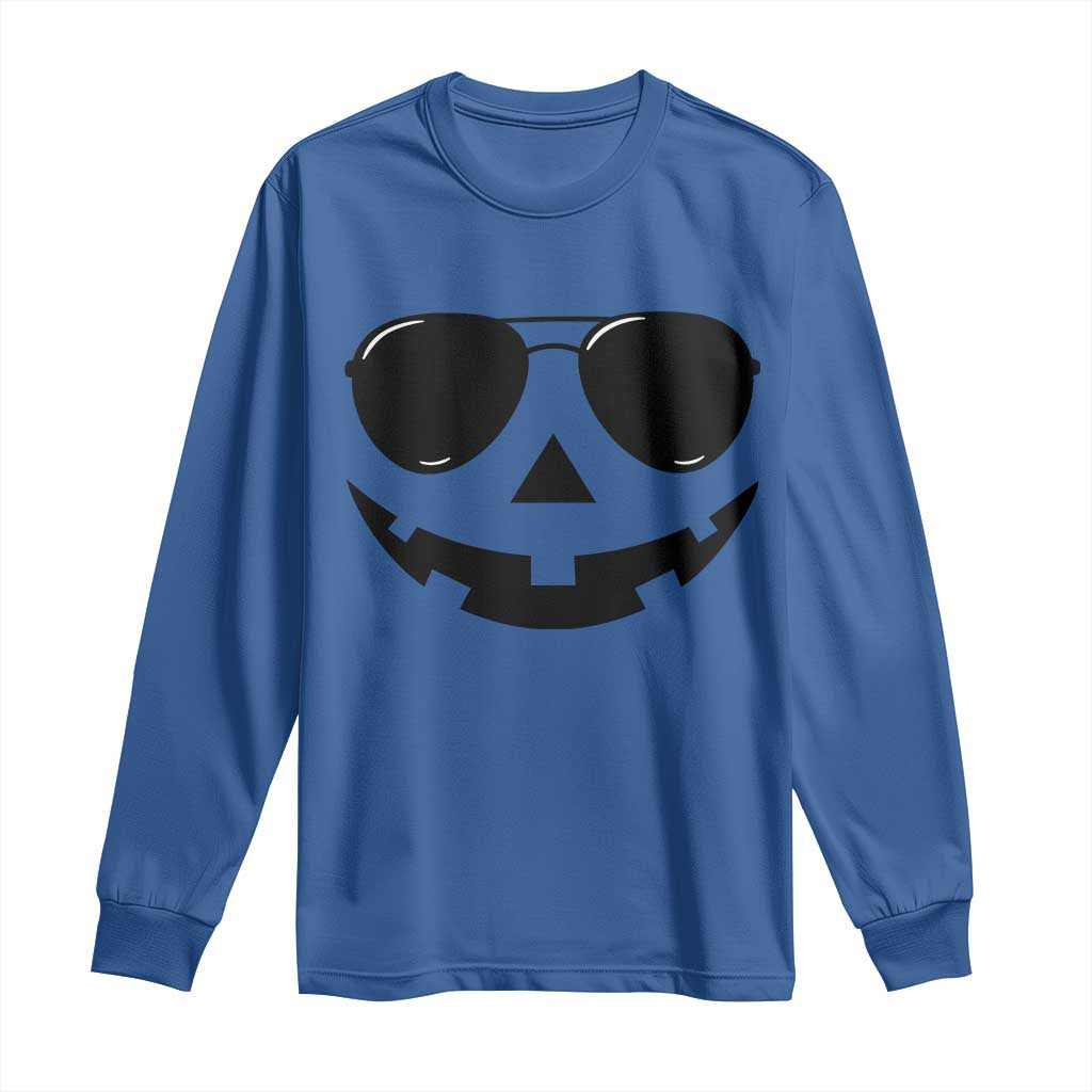 Pumpkin Face Long Sleeve Shirt Vintage Jack o Lantern Jackolantern Spooky Season Halloween TS10 Royal Blue Print Your Wear