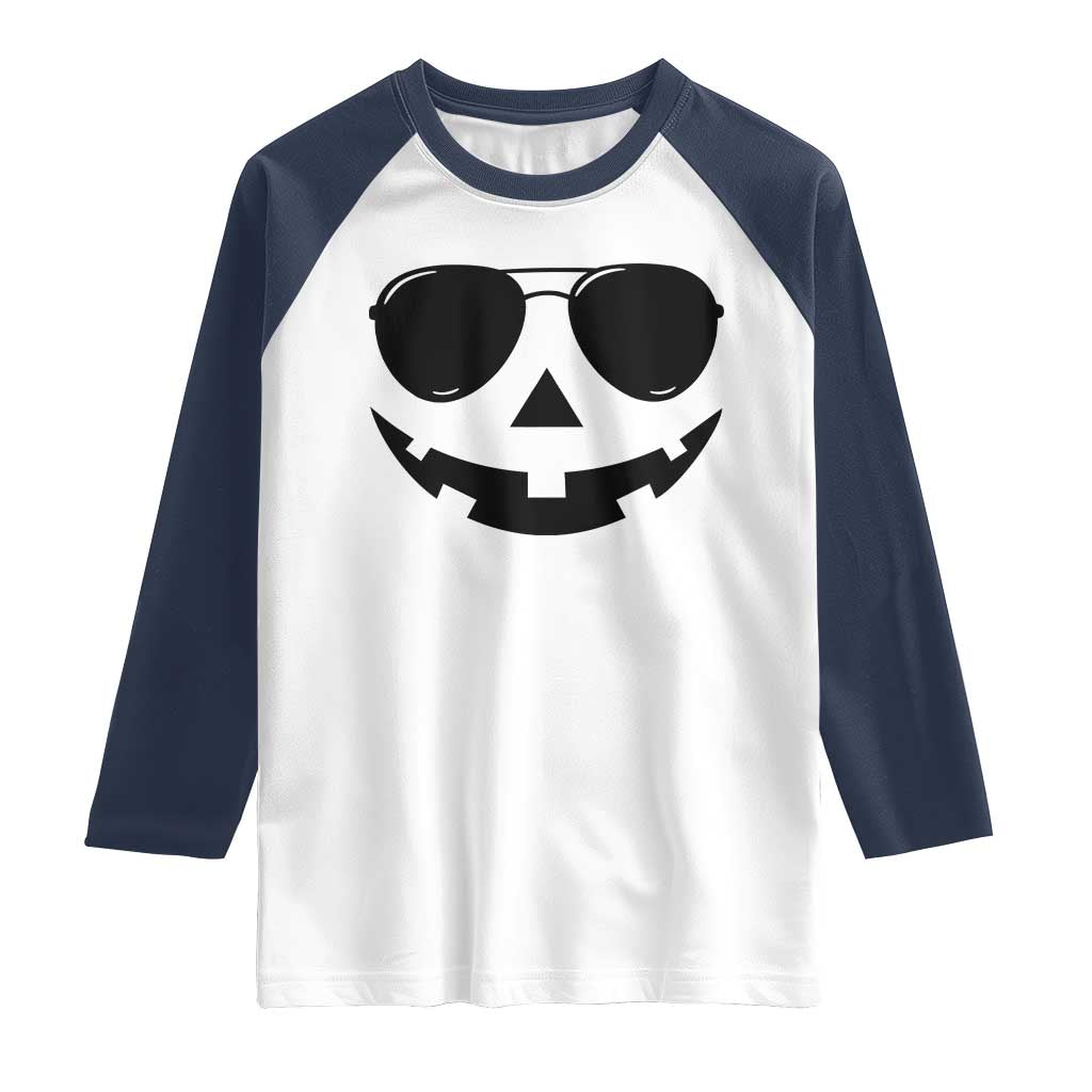 Pumpkin Face Raglan Shirt Vintage Jack o Lantern Jackolantern Spooky Season Halloween TS10 White Navy Print Your Wear