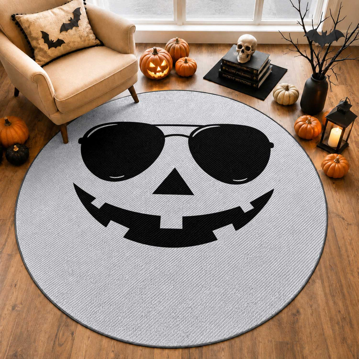Pumpkin Face Round Rug Vintage Jack o Lantern Jackolantern Spooky Season Halloween