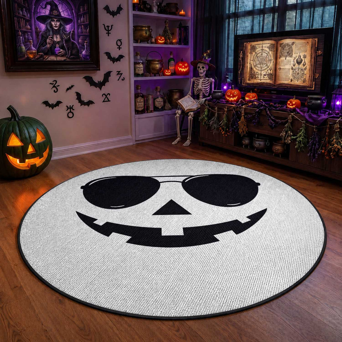 Pumpkin Face Round Rug Vintage Jack o Lantern Jackolantern Spooky Season Halloween