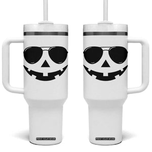 Pumpkin Face Tumbler With Handle Vintage Jack o Lantern Jackolantern Spooky Season Halloween TS10 One Size: 40 oz White Print Your Wear