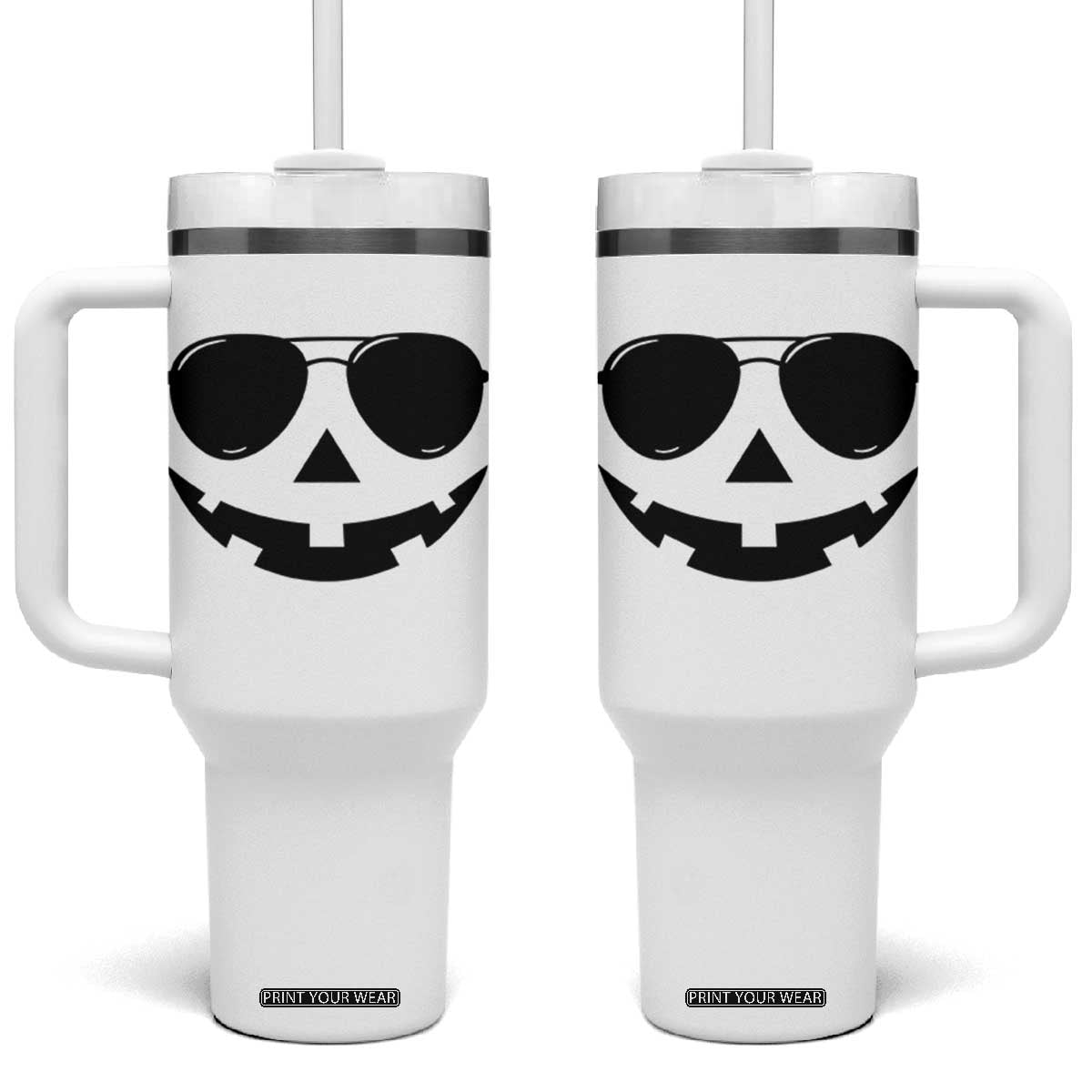 Pumpkin Face Tumbler With Handle Vintage Jack o Lantern Jackolantern Spooky Season Halloween TS10 One Size: 40 oz White Print Your Wear