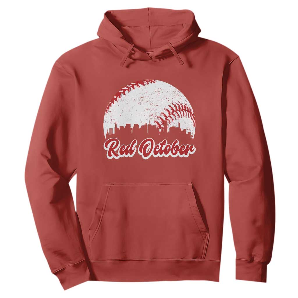 Vintage Red October Hoodie Philadelphia Skyline Retro Philly Cityscape TS10 Red Print Your Wear