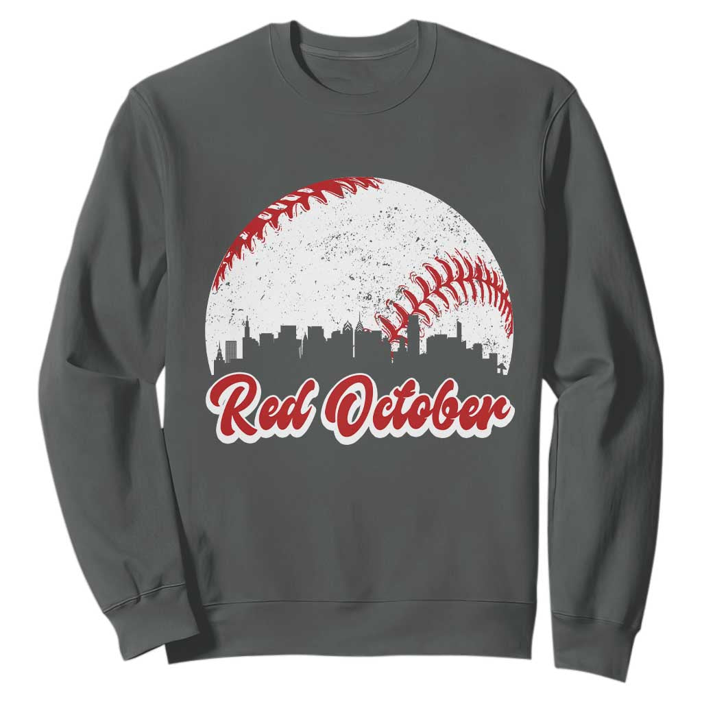 Vintage Red October Sweatshirt Philadelphia Skyline Retro Philly Cityscape TS10 Dark Heather Print Your Wear