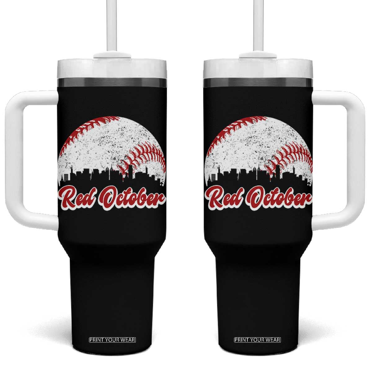 Vintage Red October Tumbler With Handle Philadelphia Skyline Retro Philly Cityscape TS10 One Size: 40 oz Black Print Your Wear