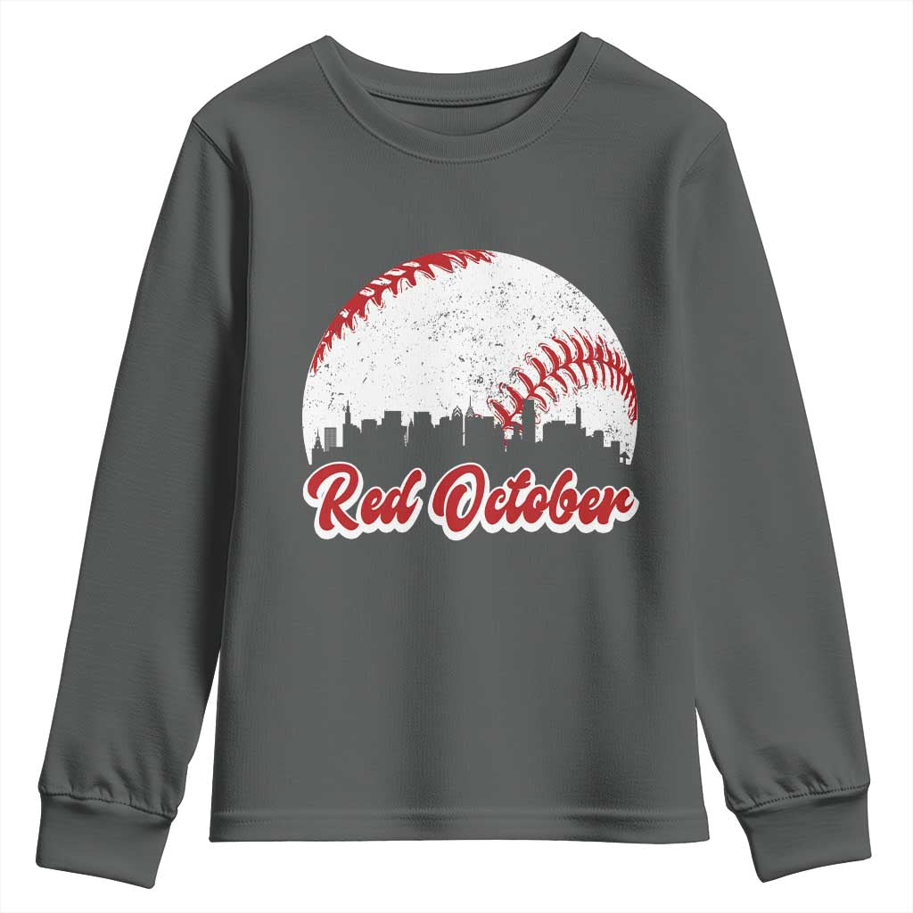 Vintage Red October Youth Sweatshirt Philadelphia Skyline Retro Philly Cityscape TS10 Dark Heather Print Your Wear