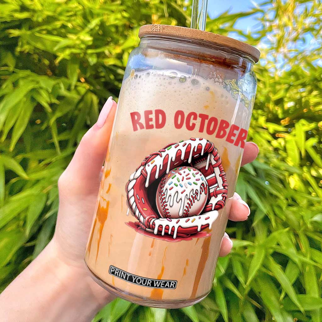 Red October Glass Can Baseball Drip Ice Cream Sprinkles Baseball Glove TS10 Black Print Your Wear
