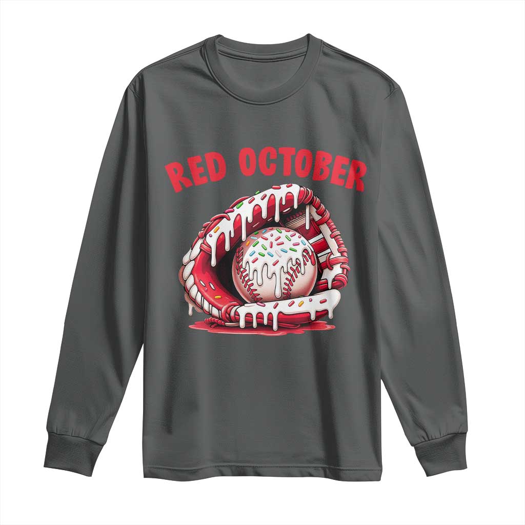 Red October Long Sleeve Shirt Baseball Drip Ice Cream Sprinkles Baseball Glove TS10 Dark Heather Print Your Wear