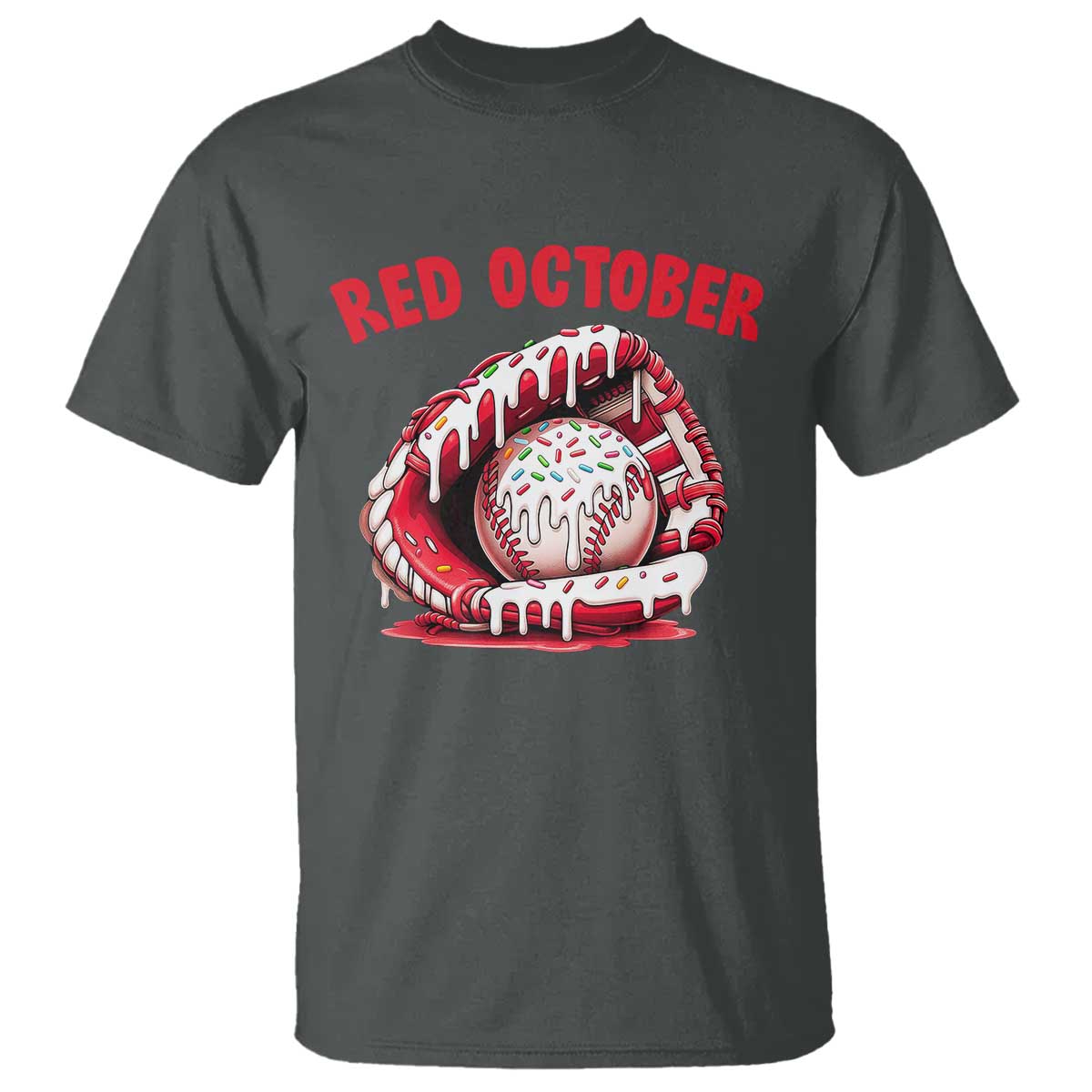 Red October T Shirt Baseball Drip Ice Cream Sprinkles Baseball Glove TS10 Dark Heather Print Your Wear