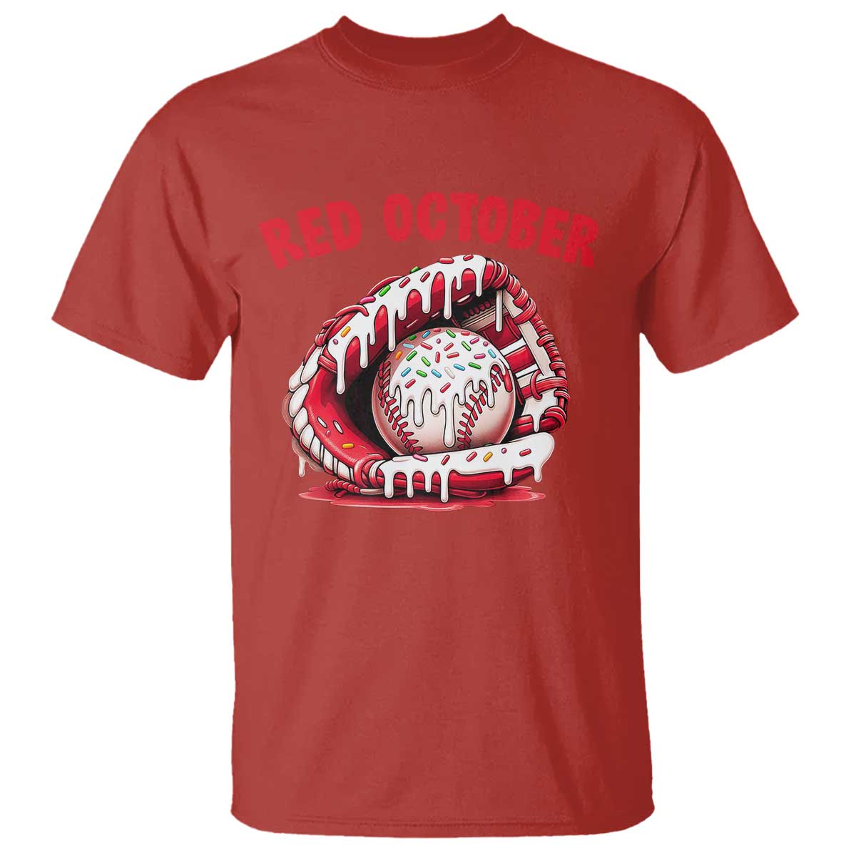 Red October T Shirt Baseball Drip Ice Cream Sprinkles Baseball Glove TS10 Red Print Your Wear