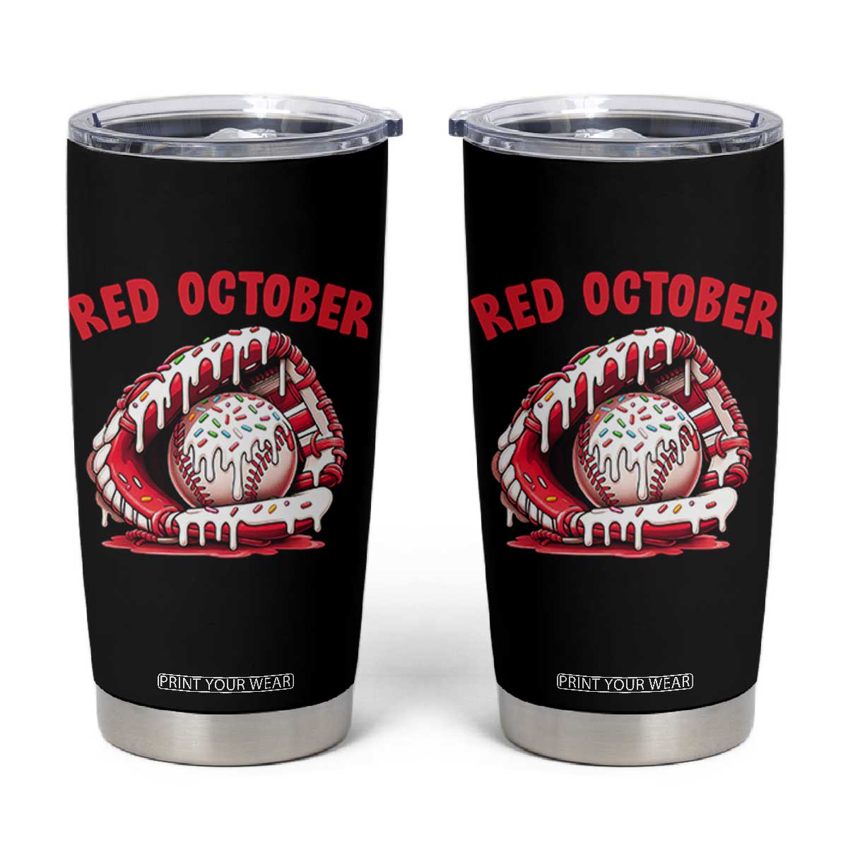 Red October Tumbler Cup Baseball Drip Ice Cream Sprinkles Baseball Glove TS10 Black Print Your Wear