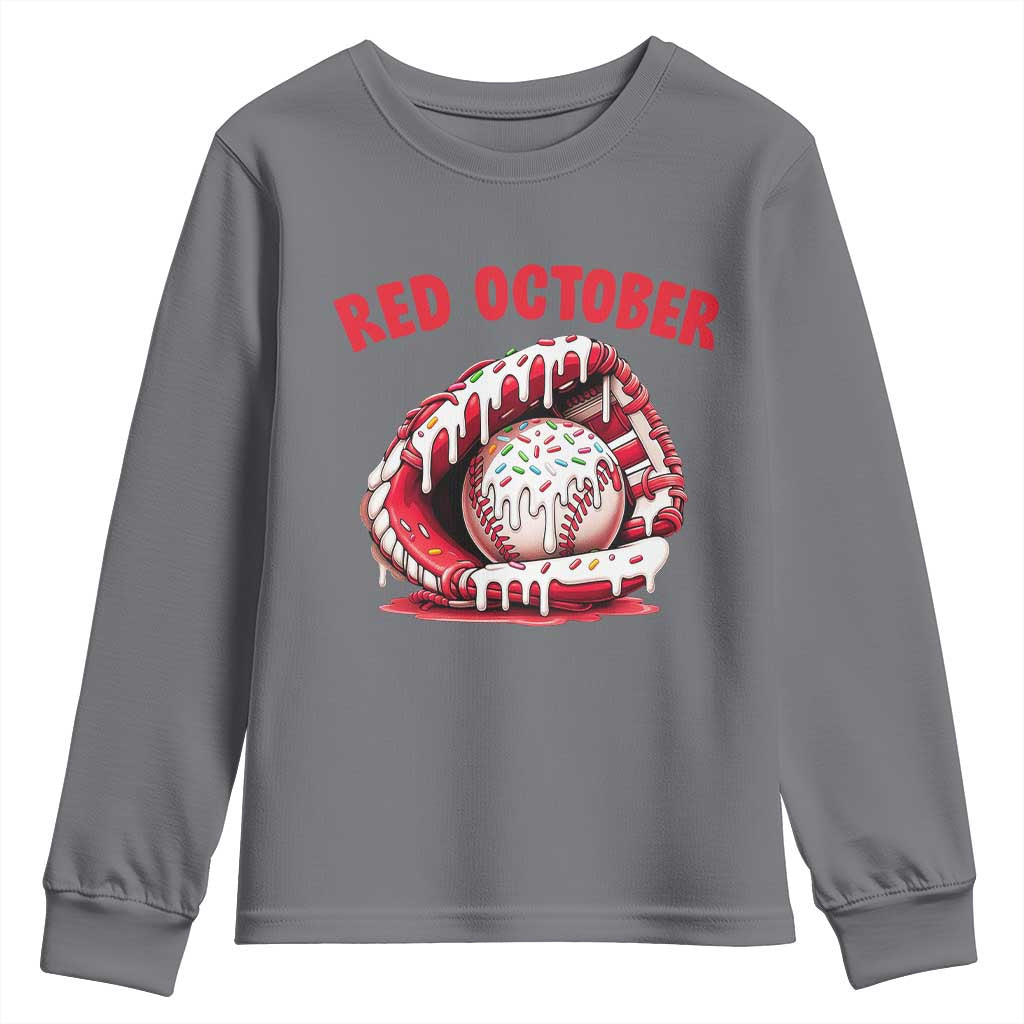 Red October Youth Sweatshirt Baseball Drip Ice Cream Sprinkles Baseball Glove TS10 Charcoal Print Your Wear
