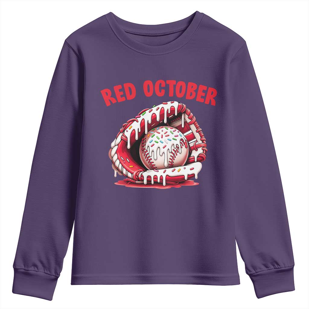 Red October Youth Sweatshirt Baseball Drip Ice Cream Sprinkles Baseball Glove TS10 Purple Print Your Wear