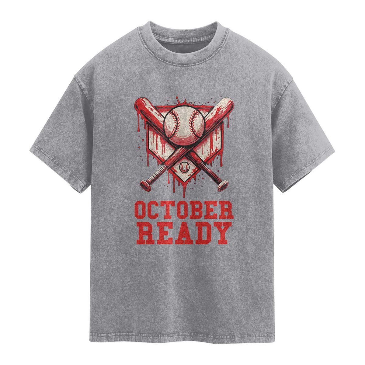 October Ready Washed Cotton T-Shirt Philadelphia Playoff Baseball Drip Graffiti TS10 Slate Gray Print Your Wear