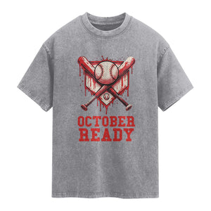 October Ready Washed Cotton T-Shirt Philadelphia Playoff Baseball Drip Graffiti TS10 Slate Gray Print Your Wear