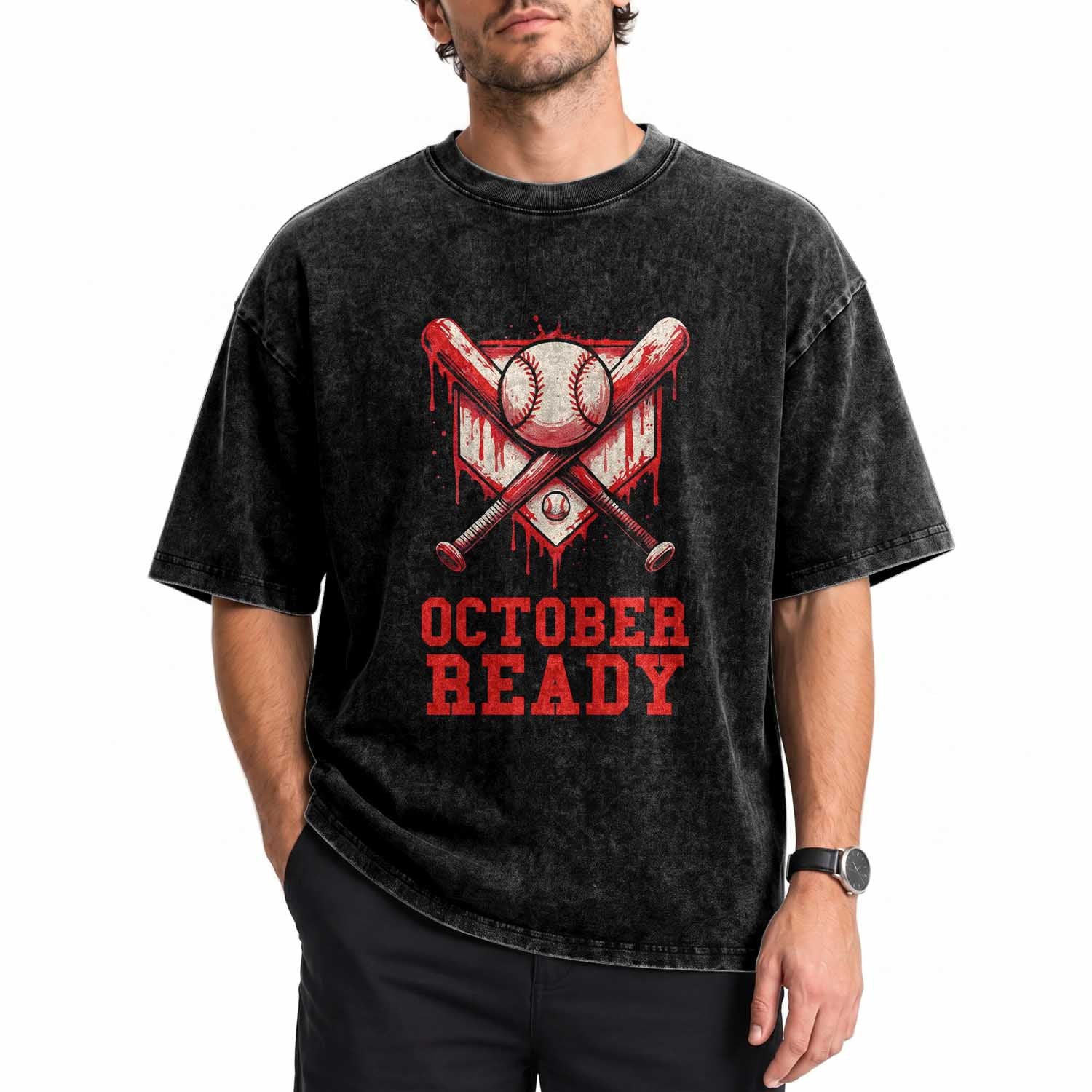 October Ready Washed Cotton T-Shirt Philadelphia Playoff Baseball Drip Graffiti TS10 Print Your Wear