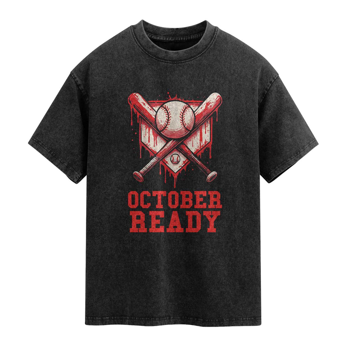 October Ready Washed Cotton T-Shirt Philadelphia Playoff Baseball Drip Graffiti TS10 Black Print Your Wear