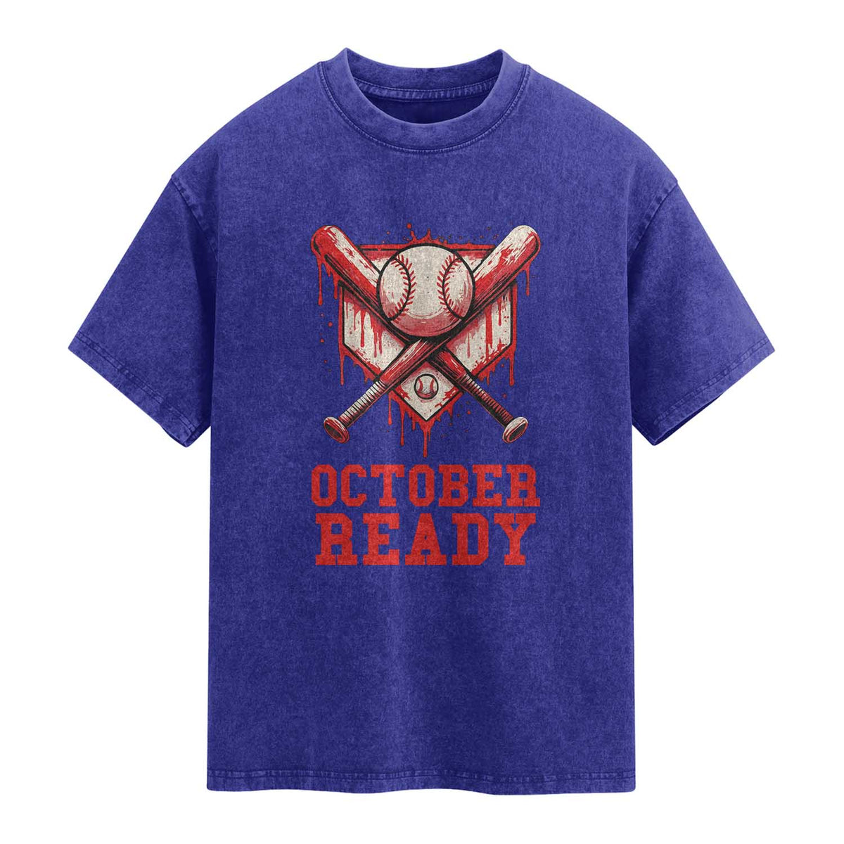 October Ready Washed Cotton T-Shirt Philadelphia Playoff Baseball Drip Graffiti TS10 Indigo Blue Print Your Wear