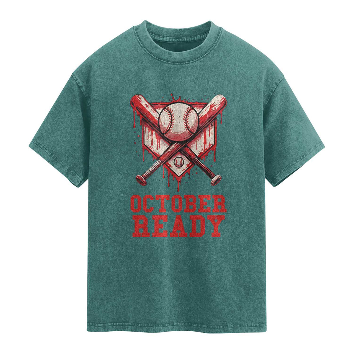 October Ready Washed Cotton T-Shirt Philadelphia Playoff Baseball Drip Graffiti TS10 Teal Green Print Your Wear