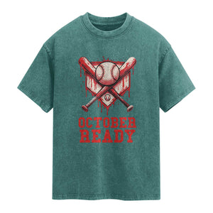 October Ready Washed Cotton T-Shirt Philadelphia Playoff Baseball Drip Graffiti TS10 Teal Green Print Your Wear
