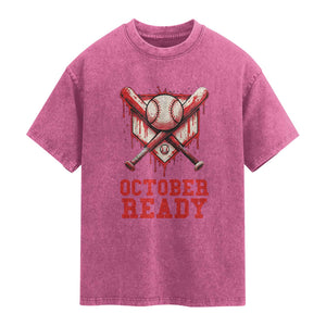 October Ready Washed Cotton T-Shirt Philadelphia Playoff Baseball Drip Graffiti TS10 Magenta Print Your Wear